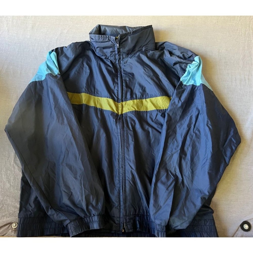 Wilson Jacket Mens Medium Blue Full Zip Long Sleeve Hooded Track Windbreaker.